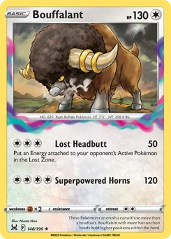 Bouffalant Pokemon card from Lost Origin, card number 148
