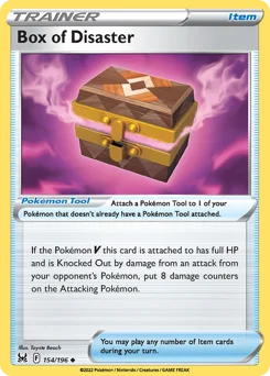 Box of Disaster Pokemon card from Lost Origin, card number 154