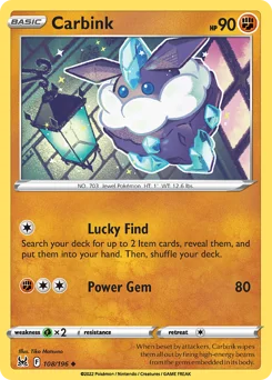 Carbink Pokemon card from Lost Origin, card number 108