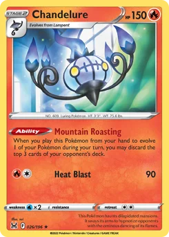 Chandelure Pokemon card from Lost Origin, card number 26