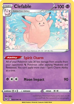 Clefable Pokemon card from Lost Origin, card number 63