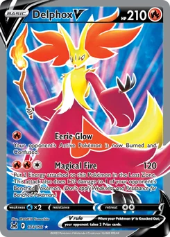Delphox V Pokemon card from Lost Origin, card number 173