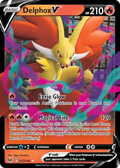 Delphox V Pokemon card from Lost Origin, card number 27