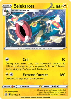 Eelektross Pokemon card from Lost Origin, card number 61
