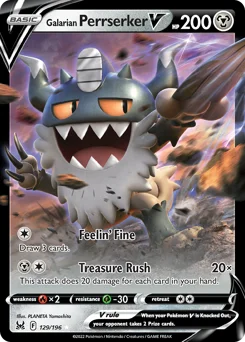 Galarian Perrserker V Pokemon card from Lost Origin, card number 129