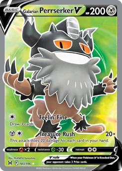 Galarian Perrserker V Pokemon card from Lost Origin, card number 183