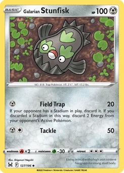 Galarian Stunfisk Pokemon card from Lost Origin, card number 127