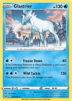 Glastrier Pokemon card from Lost Origin, card number 51