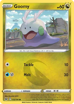 Goomy Pokemon card from Lost Origin, card number 132