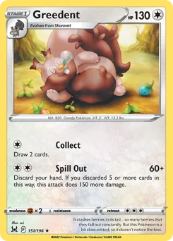 Greedent Pokemon card from Lost Origin, card number 151