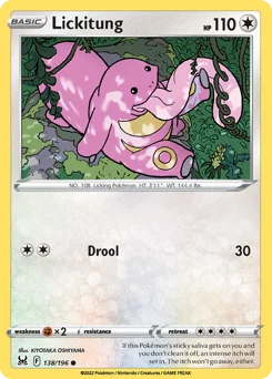 Lickitung Pokemon card from Lost Origin, card number 138