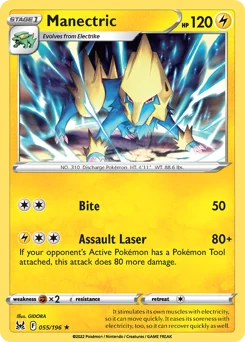 Manectric Pokemon card from Lost Origin, card number 55