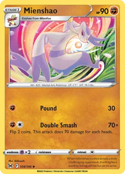 Mienshao Pokemon card from Lost Origin, card number 104