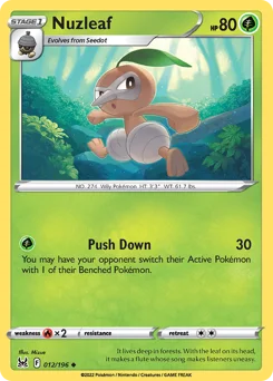 Nuzleaf Pokemon card from Lost Origin, card number 12