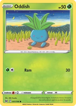 Oddish Pokemon card from Lost Origin, card number 1