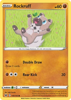 Rockruff Pokemon card from Lost Origin, card number 109