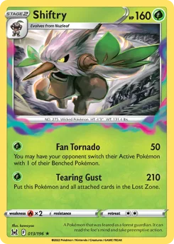 Shiftry Pokemon card from Lost Origin, card number 13