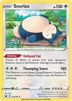 Snorlax Pokemon card from Lost Origin, card number 143
