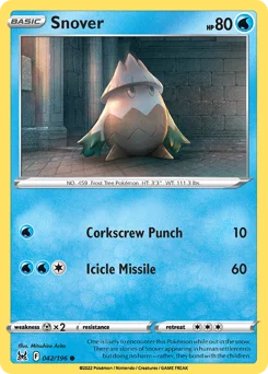 Snover Pokemon card from Lost Origin, card number 42