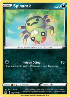 Spinarak Pokemon card from Lost Origin, card number 112