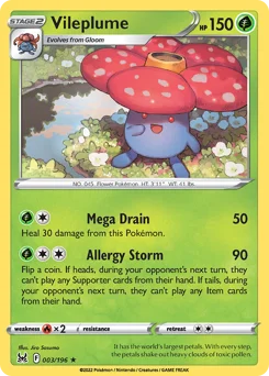Vileplume Pokemon card from Lost Origin, card number 3