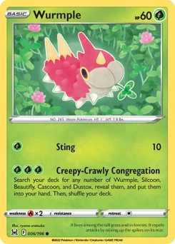 Wurmple Pokemon card from Lost Origin, card number 6