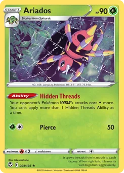 Ariados Pokemon card from Silver Tempest, card number 4