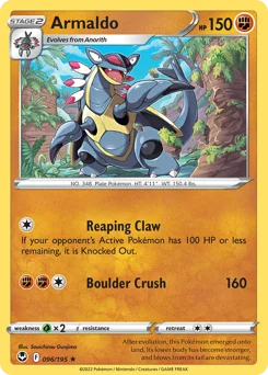 Armaldo Pokemon card from Silver Tempest, card number 96