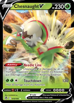 Chesnaught V Pokemon card from Silver Tempest, card number 15
