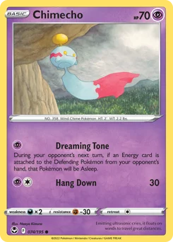 Chimecho Pokemon card from Silver Tempest, card number 74