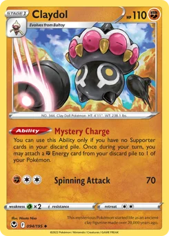Claydol Pokemon card from Silver Tempest, card number 94