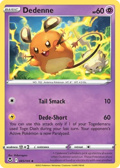 Dedenne Pokemon card from Silver Tempest, card number 85