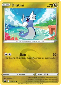 Dratini Pokemon card from Silver Tempest, card number 129