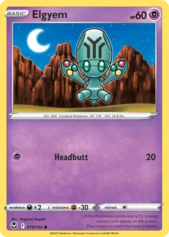 Elgyem Pokemon card from Silver Tempest, card number 79