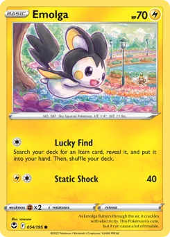 Emolga Pokemon card from Silver Tempest, card number 54