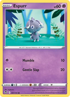 Espurr Pokemon card from Silver Tempest, card number 81