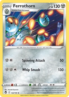 Ferrothorn Pokemon card from Silver Tempest, card number 122