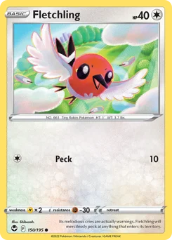 Fletchling Pokemon card from Silver Tempest, card number 150