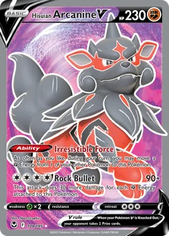Hisuian Arcanine V Pokemon card from Silver Tempest, card number 179