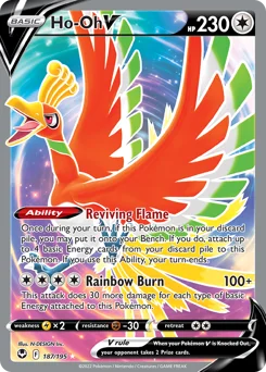 Ho-Oh V Pokemon card from Silver Tempest, card number 187