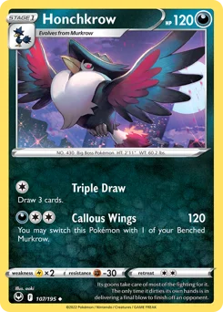 Honchkrow Pokemon card from Silver Tempest, card number 107