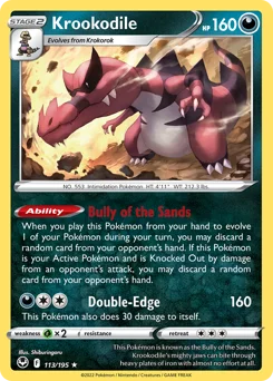 Krookodile Pokemon card from Silver Tempest, card number 113