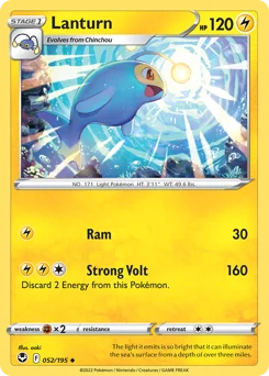 Lanturn Pokemon card from Silver Tempest, card number 52