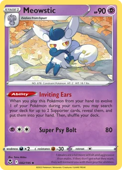 Meowstic Pokemon card from Silver Tempest, card number 82