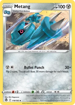 Metang Pokemon card from Silver Tempest, card number 118