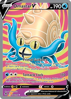 Omastar V Pokemon card from Silver Tempest, card number 174