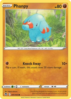 Phanpy Pokemon card from Silver Tempest, card number 91