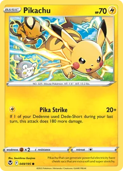 Pikachu Pokemon card from Silver Tempest, card number 49