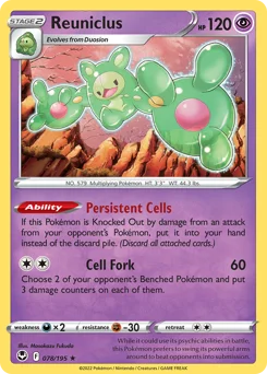 Reuniclus Pokemon card from Silver Tempest, card number 78