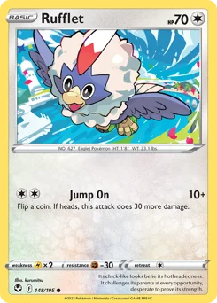 Rufflet Pokemon card from Silver Tempest, card number 148